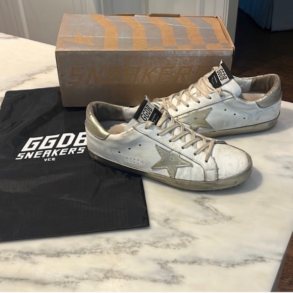 Golden Goose superstar white gold star sparkle sneakers - Picture 1 of 11